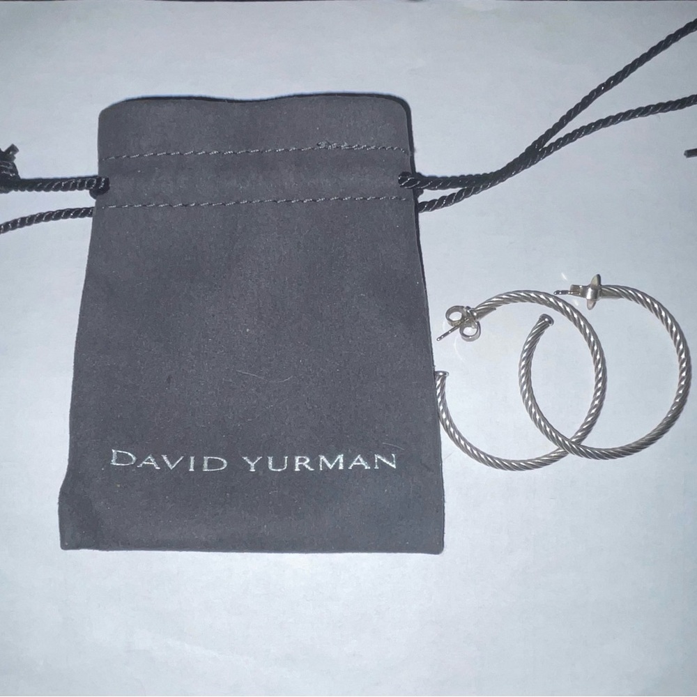 David Yurman Silver-Tone Twisted Cable Hoop Earrings